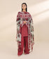 Women's Unstitched Khaddar Red Embroidered 3 Piece Suit